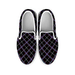 Black Grey Blue And Pink Tartan Print White Slip On Shoes