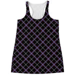 Black Grey Blue And Pink Tartan Print Women's Racerback Tank Top