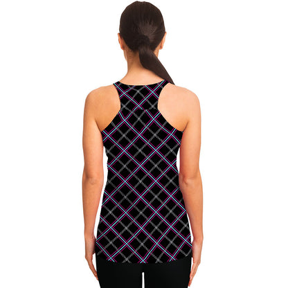 Black Grey Blue And Pink Tartan Print Women's Racerback Tank Top