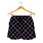 Black Grey Blue And Pink Tartan Print Women's Shorts