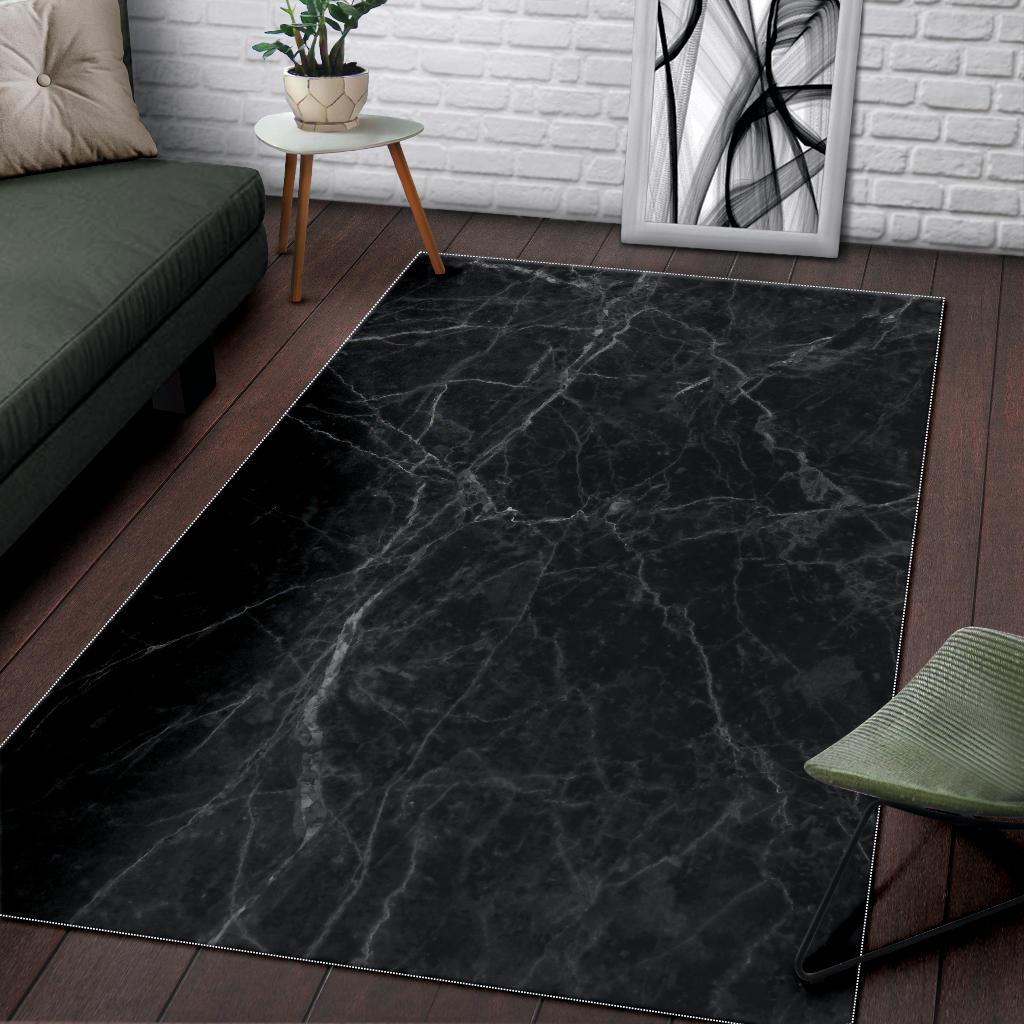 Black Grey Dark Marble Print Area Rug GearFrost