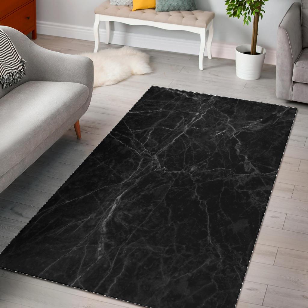 Black Grey Dark Marble Print Area Rug GearFrost