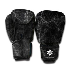 Black Grey Dark Marble Print Boxing Gloves