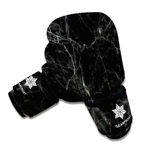 Black Grey Dark Marble Print Boxing Gloves