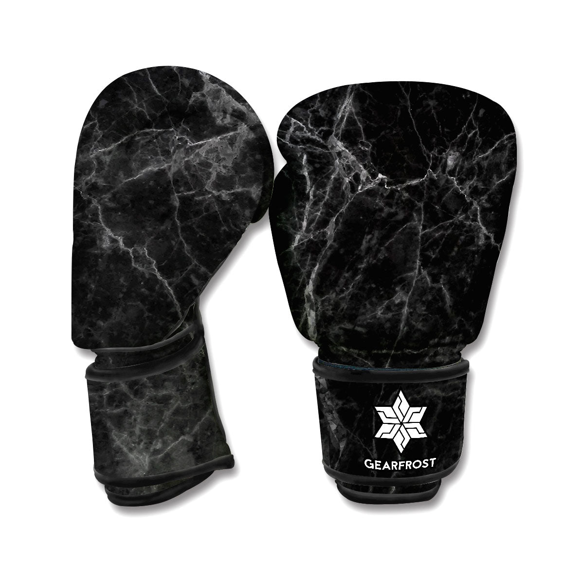 Black Grey Dark Marble Print Boxing Gloves