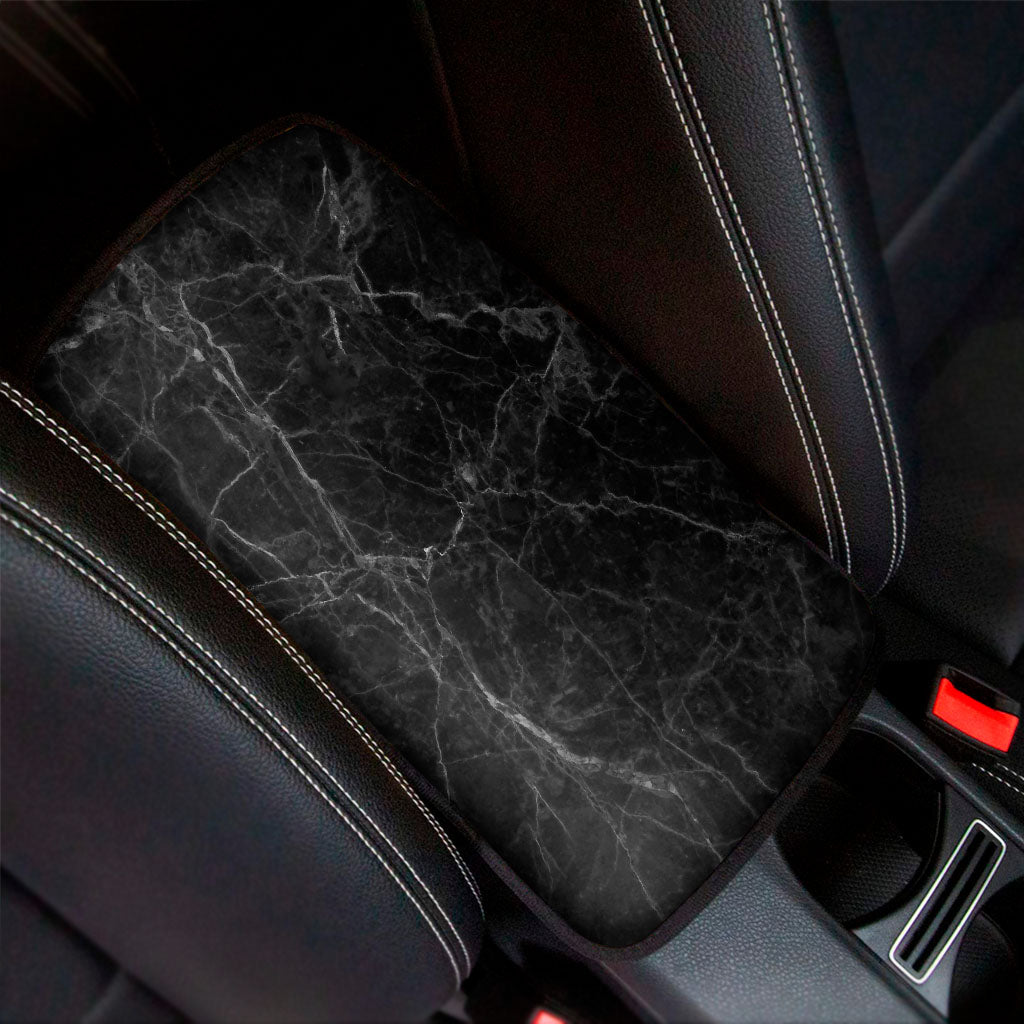 Black Grey Dark Marble Print Car Center Console Cover