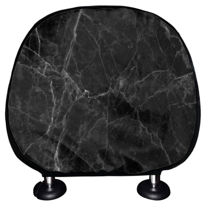 Black Grey Dark Marble Print Car Headrest Covers