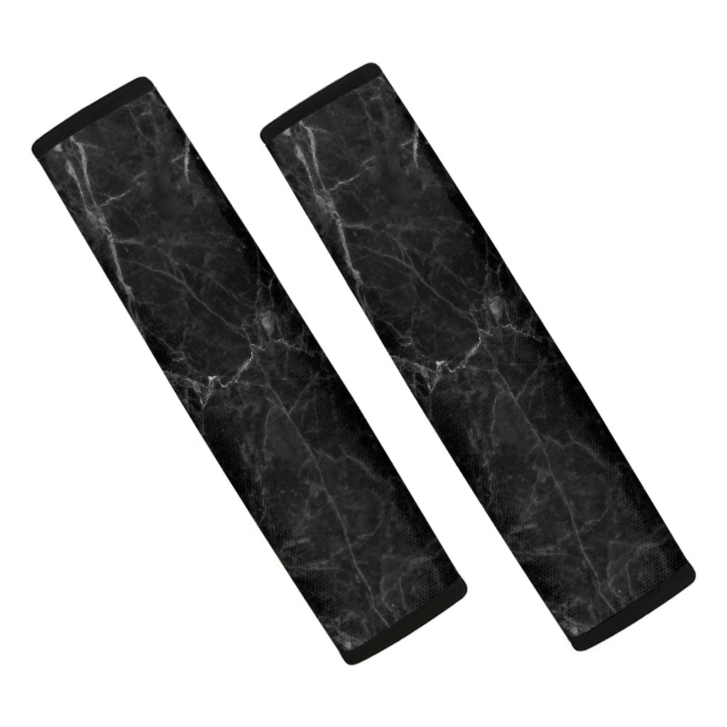 Black Grey Dark Marble Print Car Seat Belt Covers