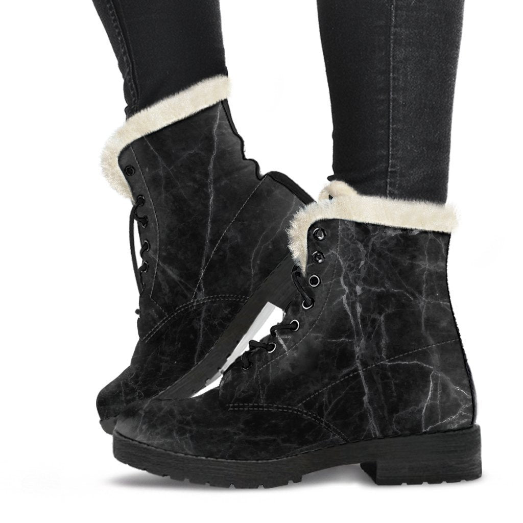 Black Grey Dark Marble Print Comfy Boots GearFrost