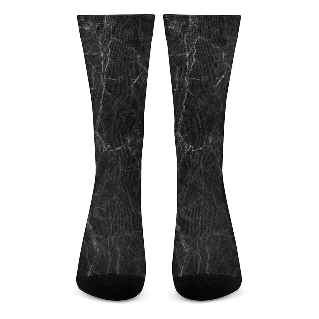 Black Grey Dark Marble Print Crew Socks