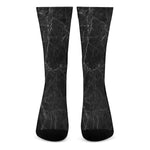 Black Grey Dark Marble Print Crew Socks