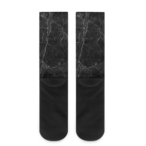 Black Grey Dark Marble Print Crew Socks