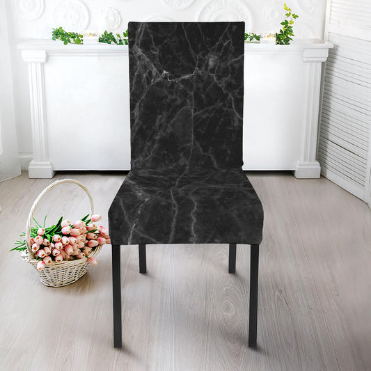 Black Grey Dark Marble Print Dining Chair Slipcover
