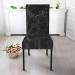 Black Grey Dark Marble Print Dining Chair Slipcover