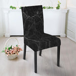Black Grey Dark Marble Print Dining Chair Slipcover