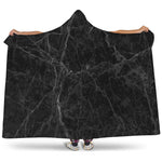 Black Grey Dark Marble Print Hooded Blanket
