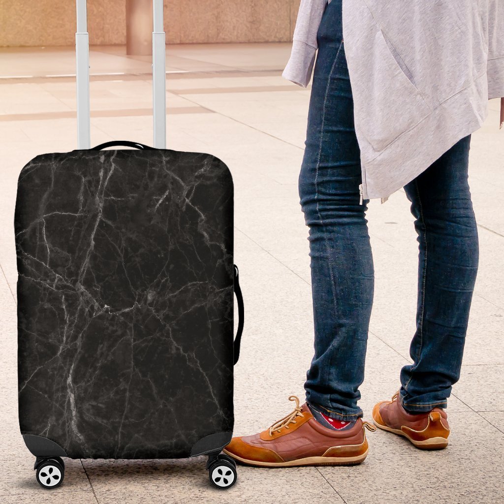 Black Grey Dark Marble Print Luggage Cover GearFrost