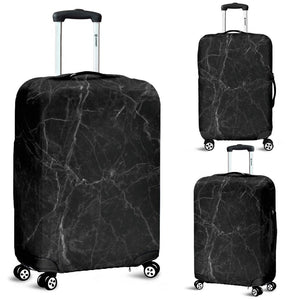 Black Grey Dark Marble Print Luggage Cover GearFrost