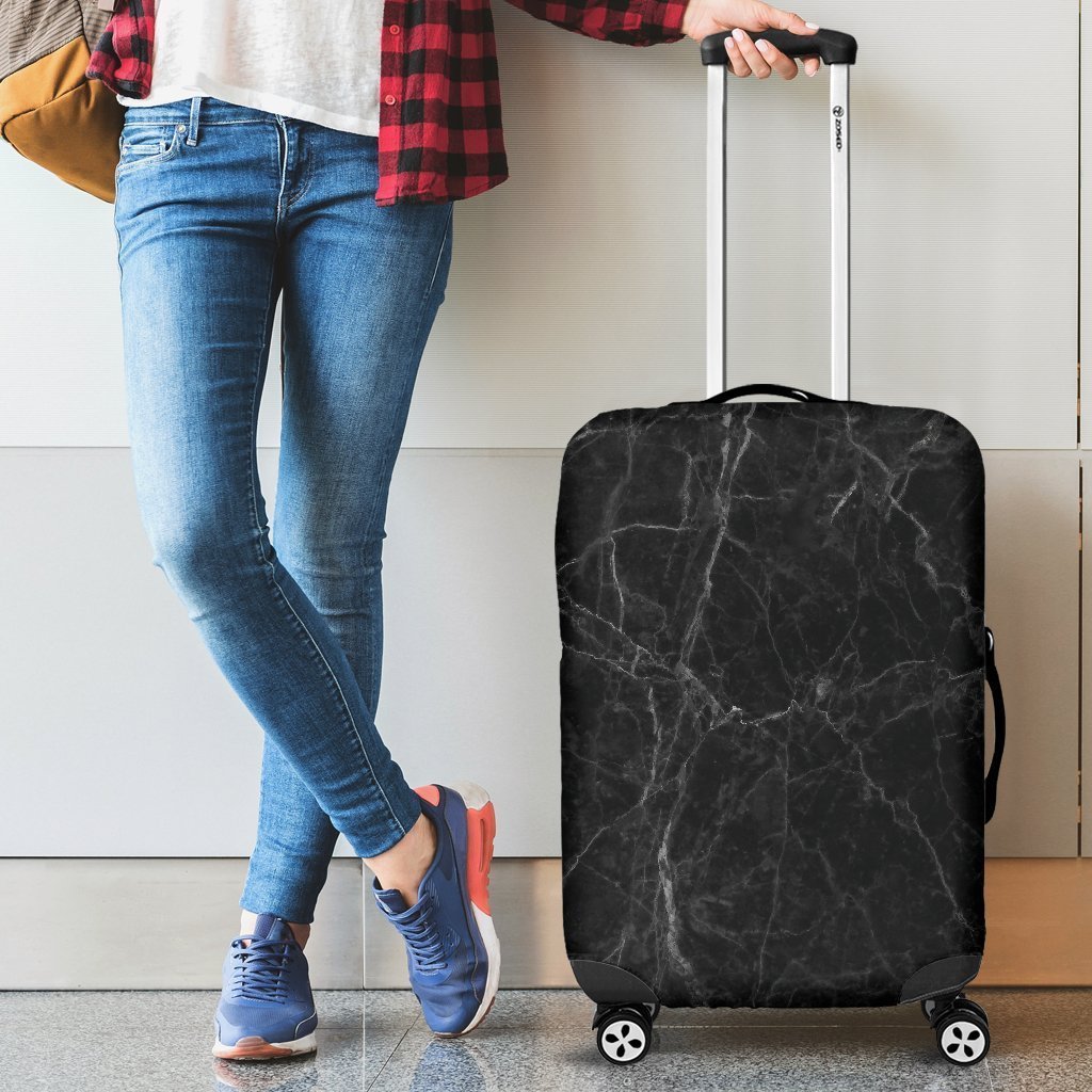 Black Grey Dark Marble Print Luggage Cover GearFrost