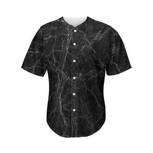 Black Grey Dark Marble Print Men's Baseball Jersey