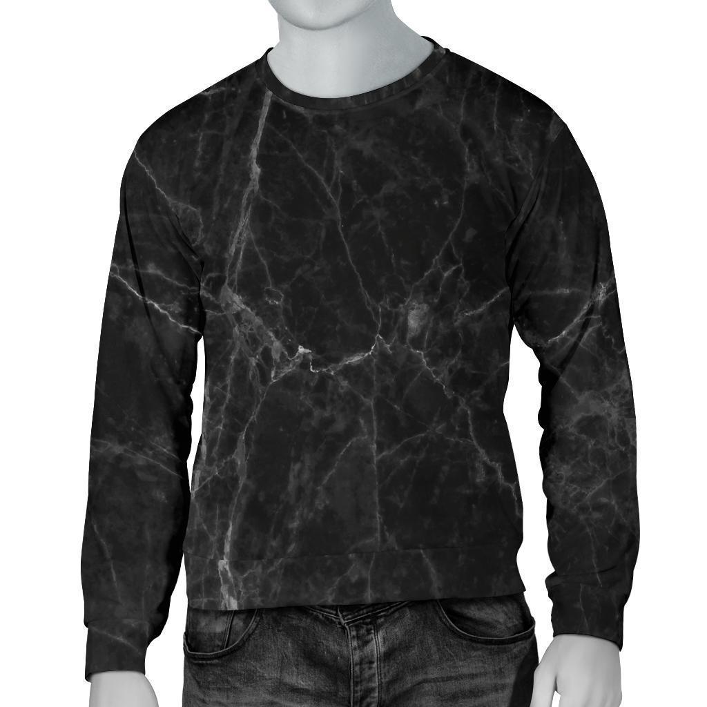 Black Grey Dark Marble Print Men's Crewneck Sweatshirt GearFrost