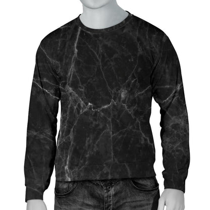 Black Grey Dark Marble Print Men's Crewneck Sweatshirt GearFrost