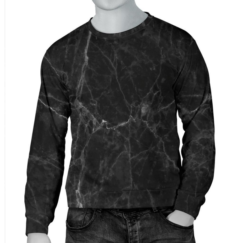 Black Grey Dark Marble Print Men's Crewneck Sweatshirt GearFrost