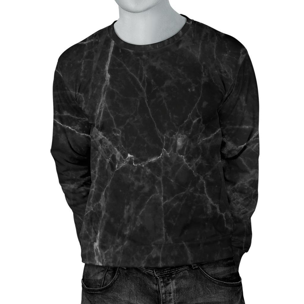 Black Grey Dark Marble Print Men's Crewneck Sweatshirt GearFrost