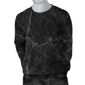 Black Grey Dark Marble Print Men's Crewneck Sweatshirt GearFrost