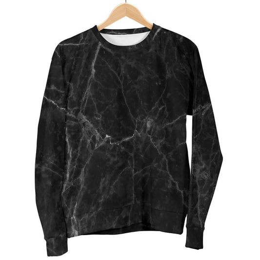 Black Grey Dark Marble Print Men's Crewneck Sweatshirt GearFrost
