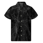 Black Grey Dark Marble Print Men's Short Sleeve Shirt