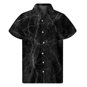 Black Grey Dark Marble Print Men's Short Sleeve Shirt