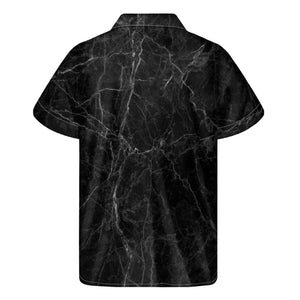 Black Grey Dark Marble Print Men's Short Sleeve Shirt