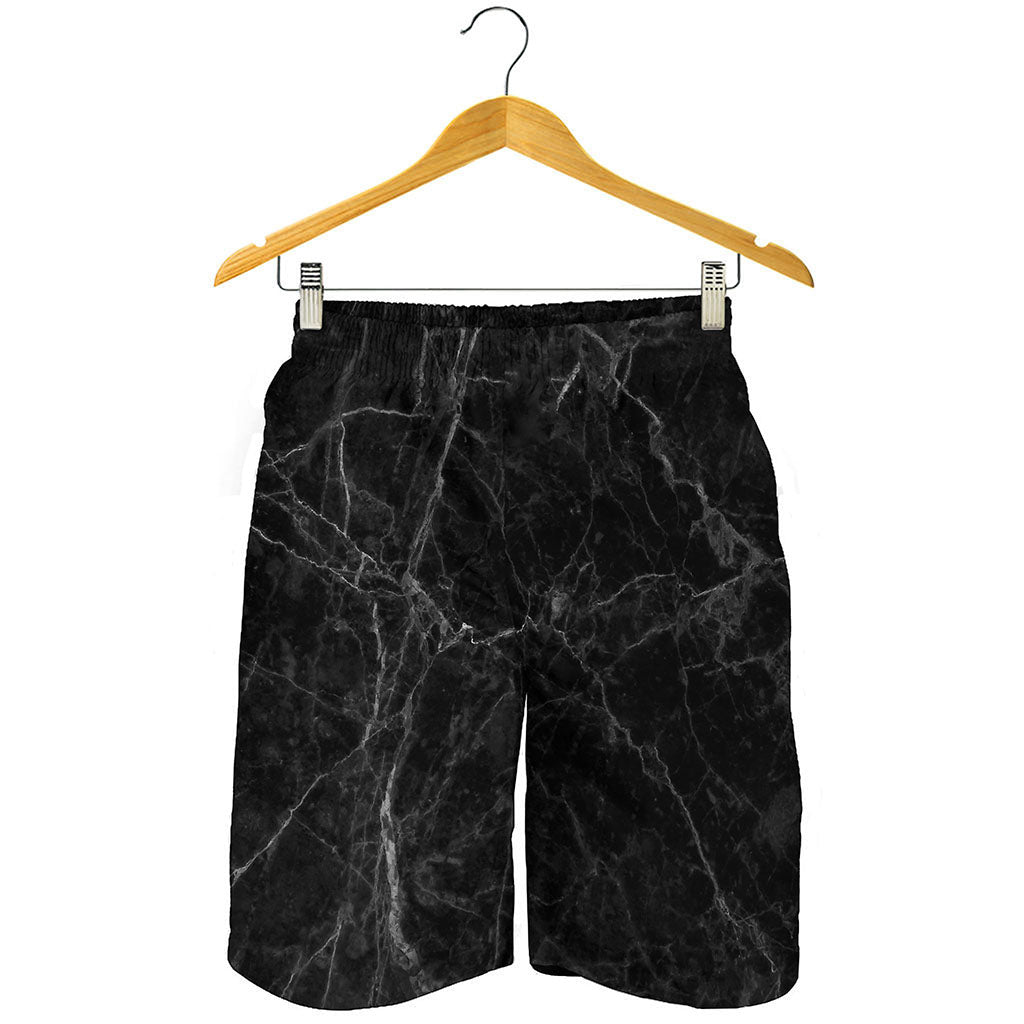 Black Grey Dark Marble Print Men's Shorts