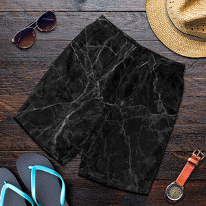 Black Grey Dark Marble Print Men's Shorts