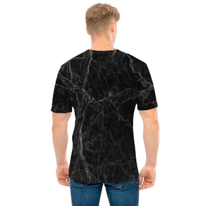 Black Grey Dark Marble Print Men's T-Shirt