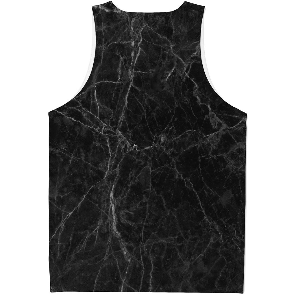 Black Grey Dark Marble Print Men's Tank Top