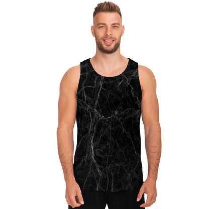 Black Grey Dark Marble Print Men's Tank Top