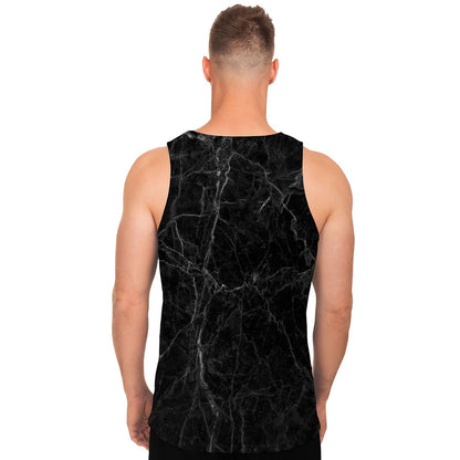 Black Grey Dark Marble Print Men's Tank Top