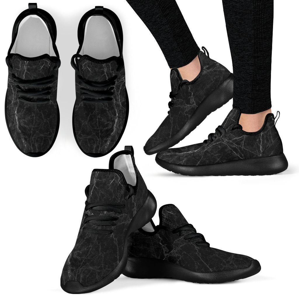 Black Grey Dark Marble Print Mesh Knit Shoes GearFrost