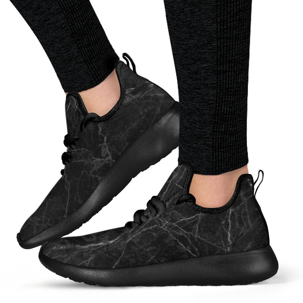 Black Grey Dark Marble Print Mesh Knit Shoes GearFrost