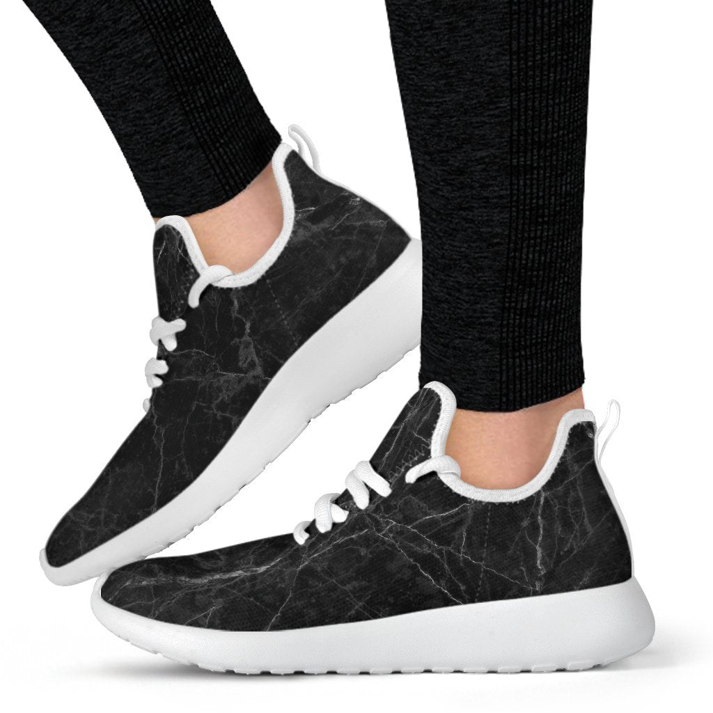 Black Grey Dark Marble Print Mesh Knit Shoes GearFrost