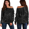 Black Grey Dark Marble Print Off Shoulder Sweatshirt GearFrost