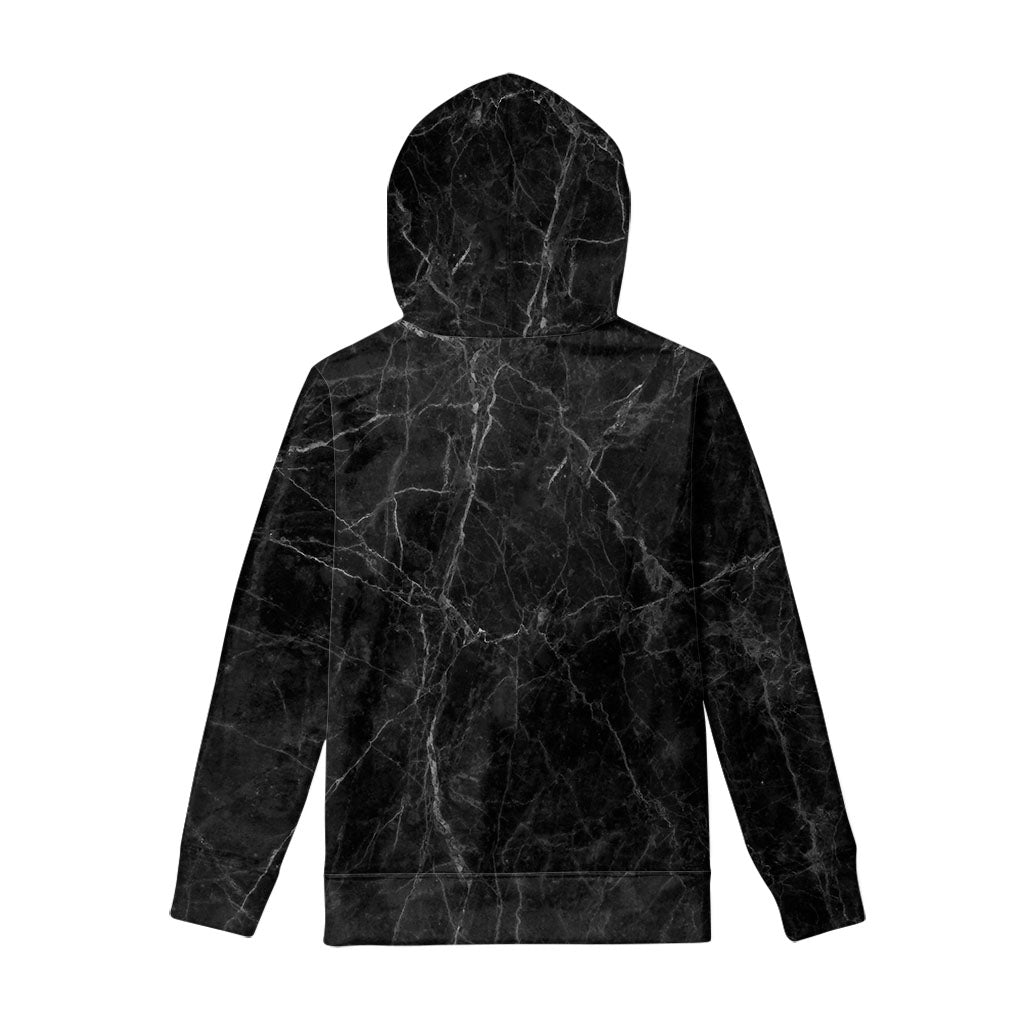 Black Grey Dark Marble Print Pullover Hoodie