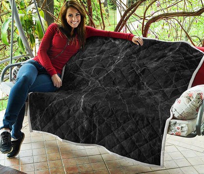 Black Grey Dark Marble Print Quilt