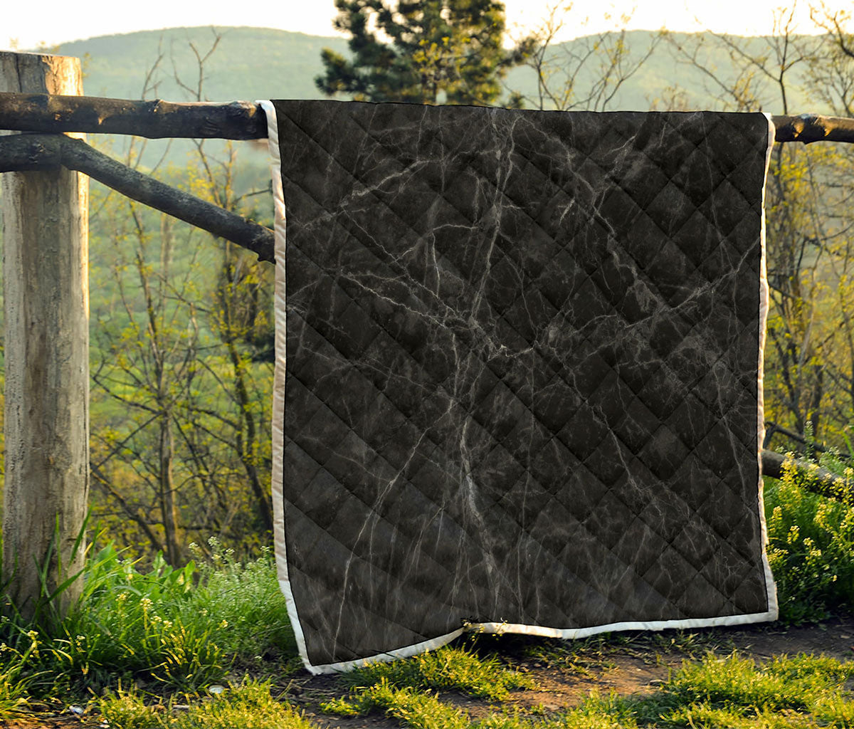 Black Grey Dark Marble Print Quilt
