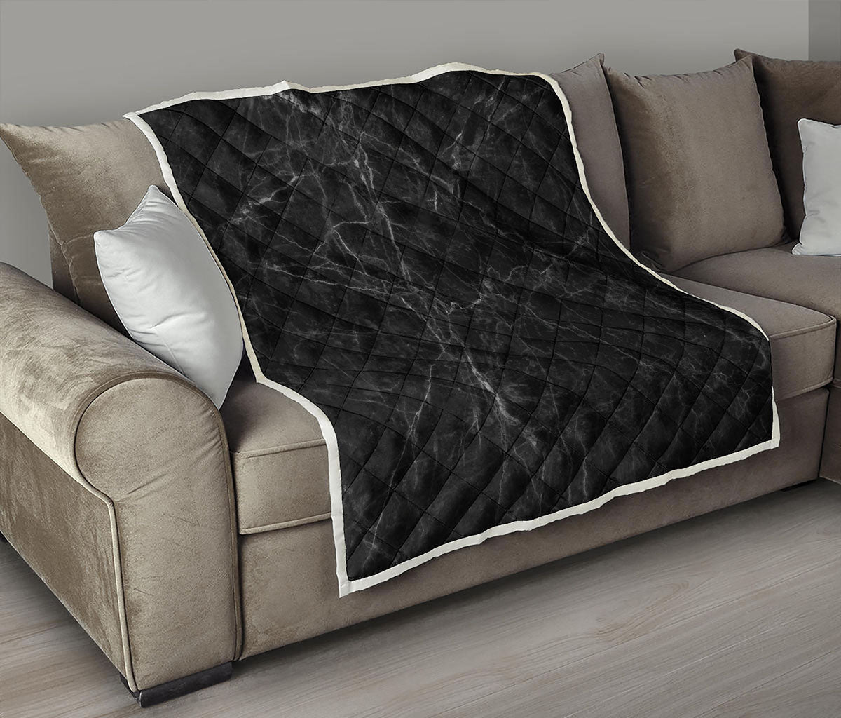 Black Grey Dark Marble Print Quilt
