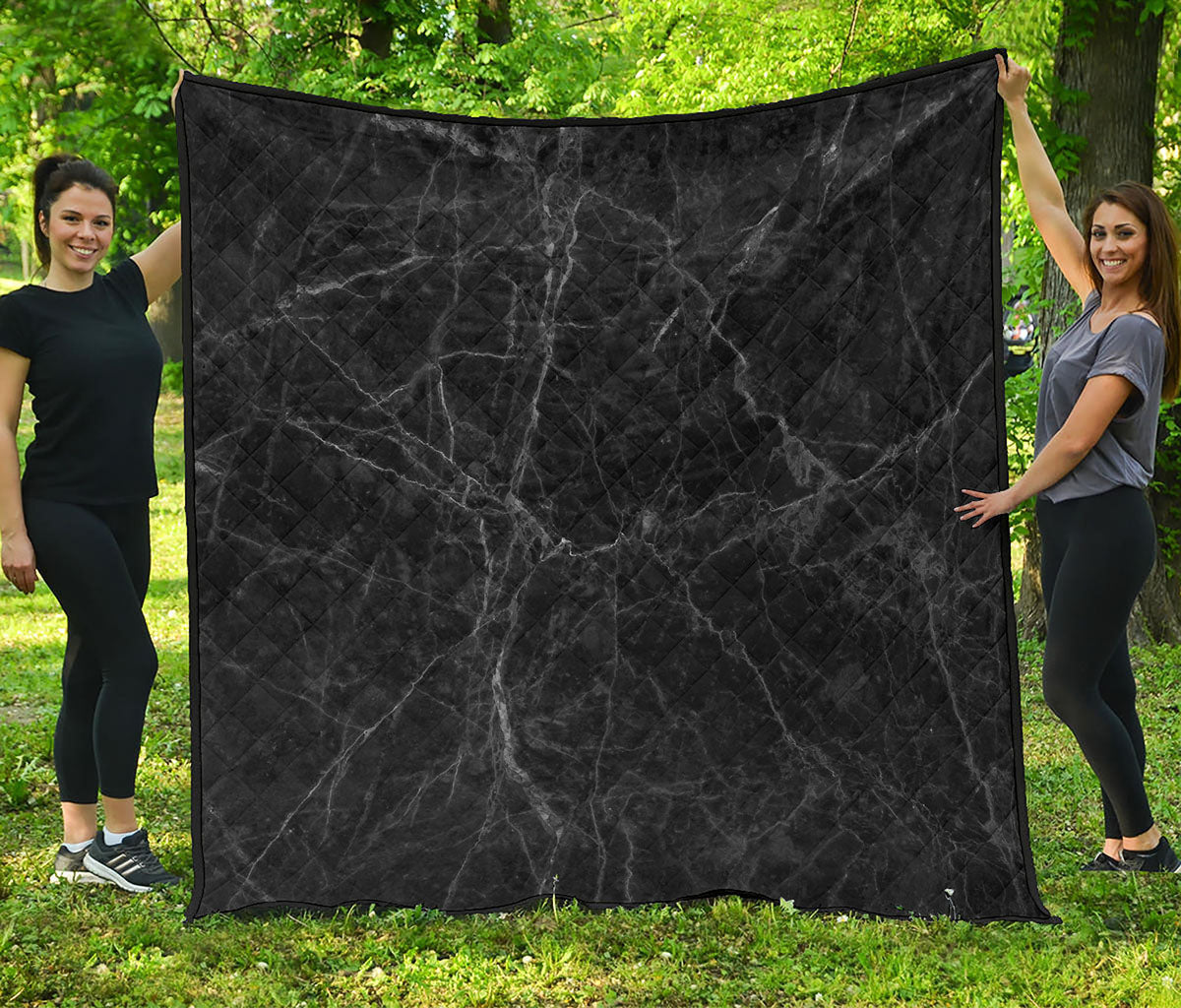 Black Grey Dark Marble Print Quilt