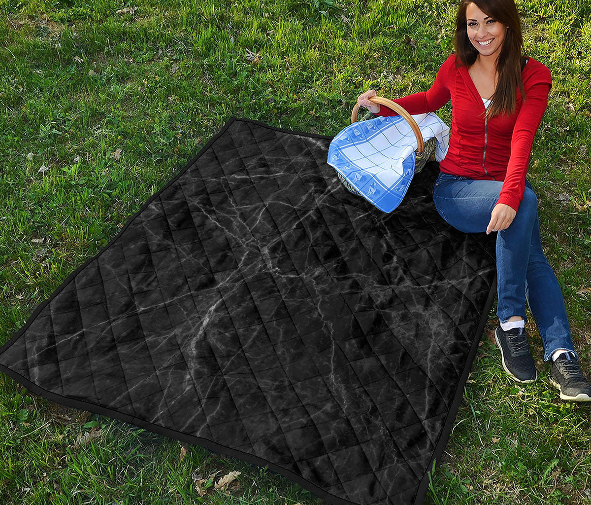 Black Grey Dark Marble Print Quilt