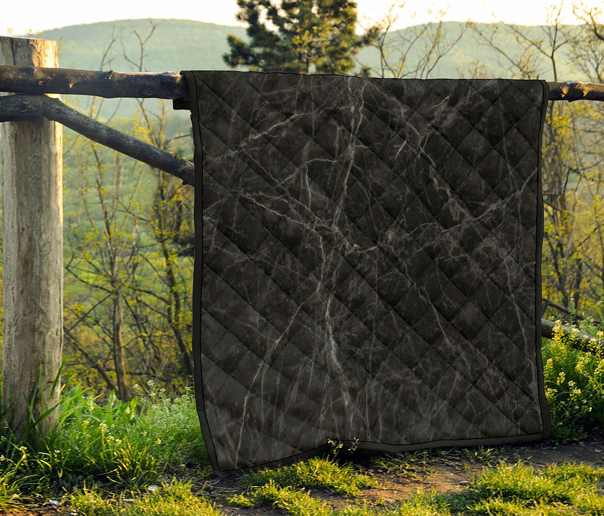 Black Grey Dark Marble Print Quilt